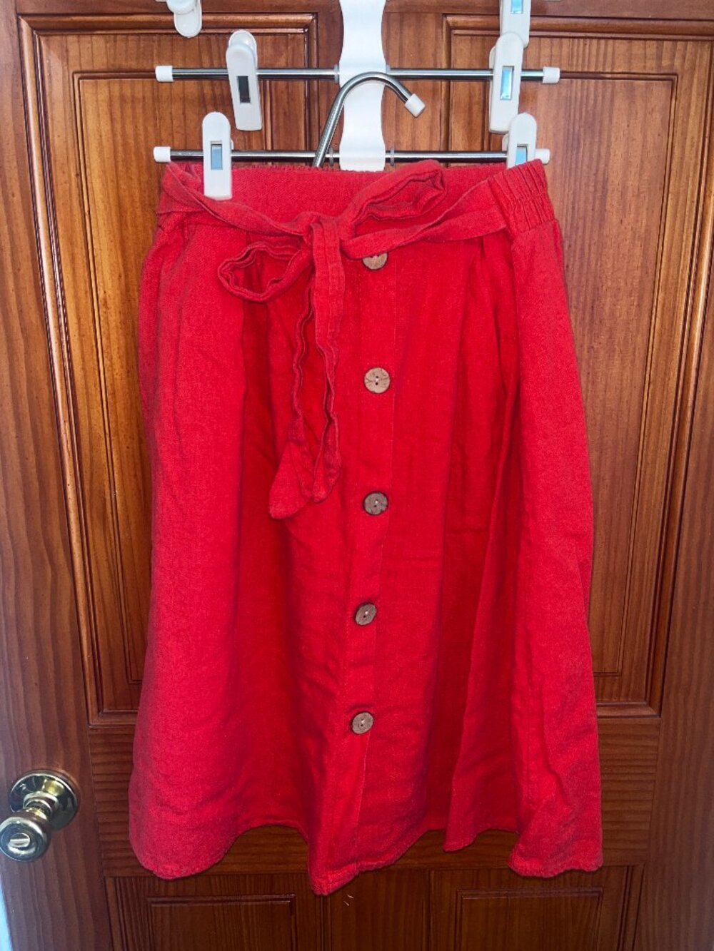 Red / orange linen midi skirt